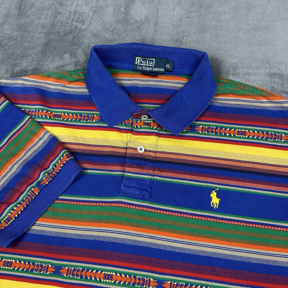 VTG Polo Ralph Lauren Striped Aztec Polo Shirt Mens XL Serape Pattern Western